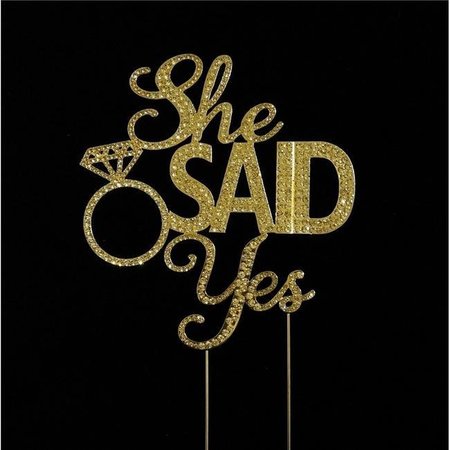 TIAN SWEET Tian Sweet 33014-SSYg She Said Yes Silver Rhinestone Cake Topper - Gold 33014-SSYg
